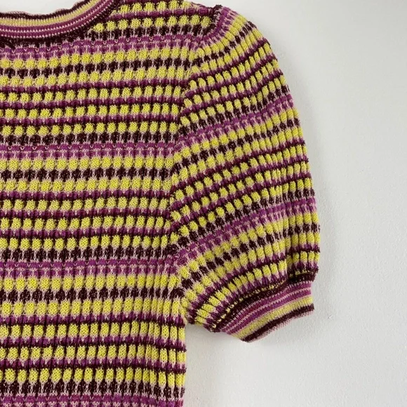 NEW FREE PEOPLE Into You  Shimmer Mini SweaterDress Pink Metallic Retro Stripe - Picture 6 of 16